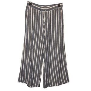 Chaps Pants White Grey Blue Striped Large Wide Leg Casual Beach NWT Cropped